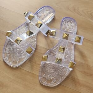 Olivia Miller Clear Studded Sandals with Gold Accents. Size 10 Brand New